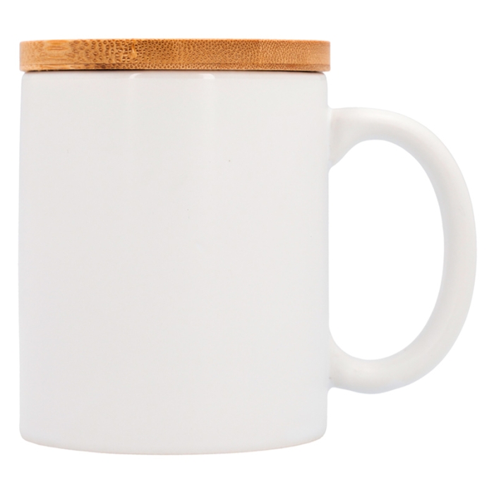 Tazza bianca opaca con coperchio in bambù Tazza bianca opaca con coperchio in bambù