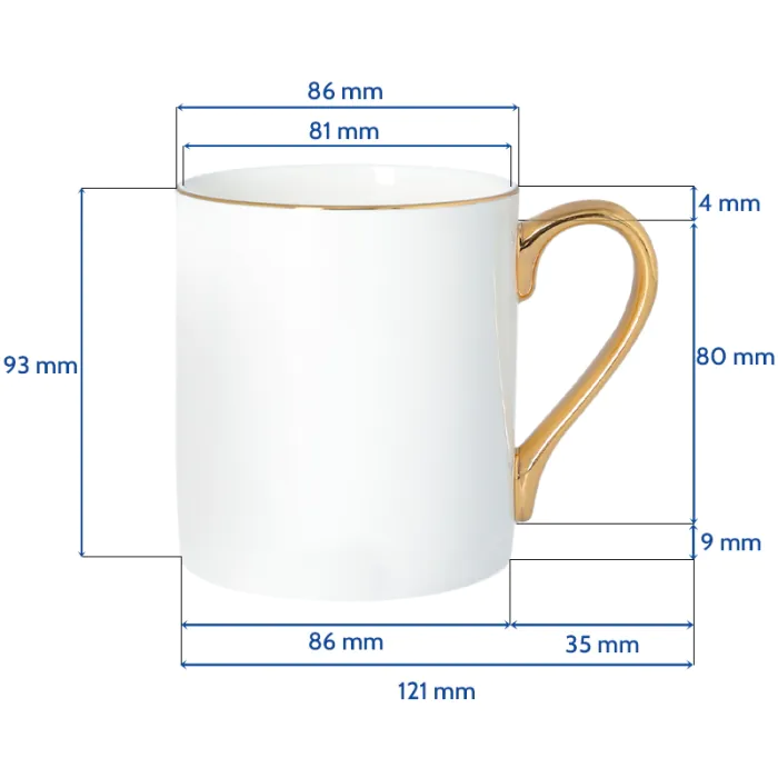 Porzellan-Sublimationstasse mit farbigem Rand und Henkel
