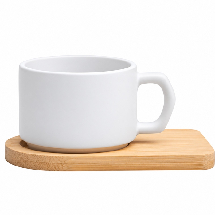Tazas de café con leche sublimables con plato bambú Tazas de café con leche sublimables con plato bambú