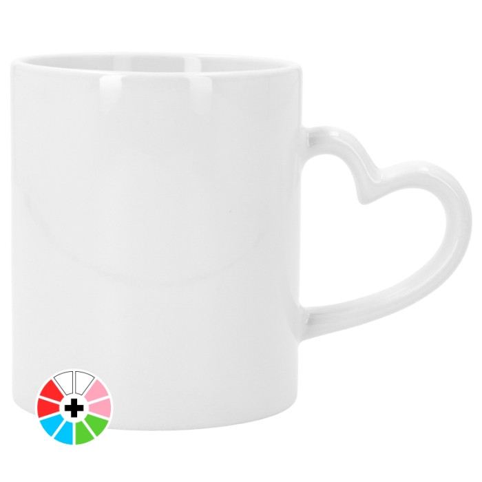 Mug pour sublimation avec anse cœur et intérieur de couleur Mug pour sublimation avec anse cœur et intérieur de couleur