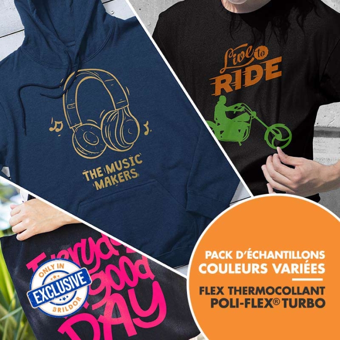 Pack d'échantillons de flex thermocollant Poli-Flex Turbo de Poli-Tape Pack d'échantillons de flex thermocollant Poli-Flex Turbo de Poli-Tape