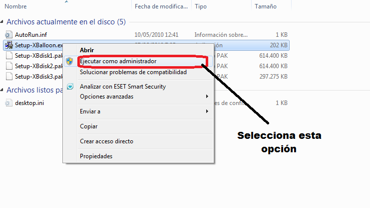 Instalación software de globos - paso 1